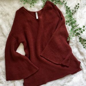 3BN XLrg Begin Again Bell Sleeve Sweater Brick Red